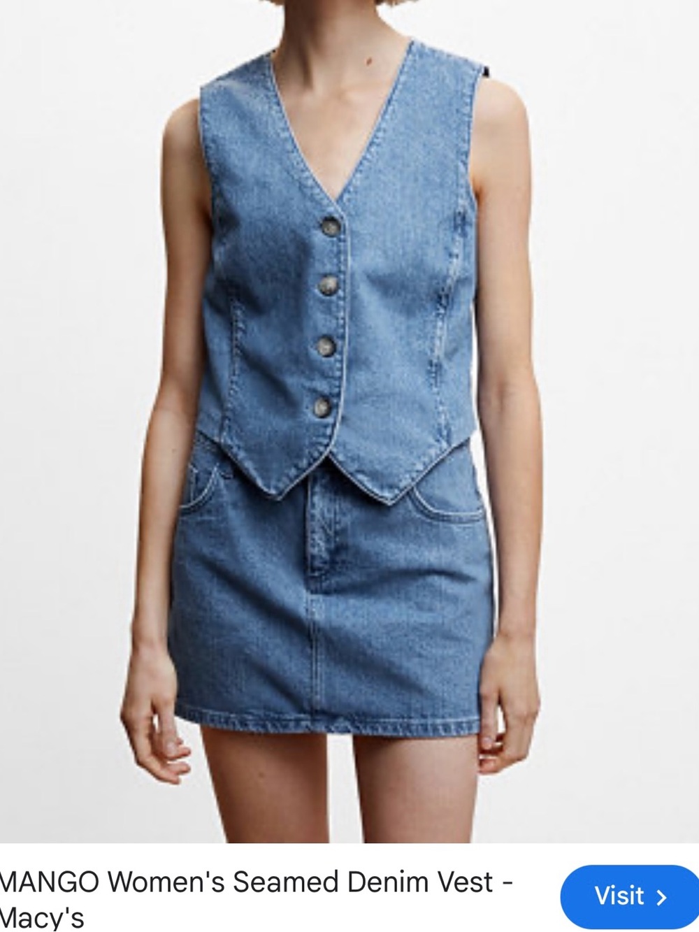 Mango Light Blue Denim Vest with Dark Blue Trim